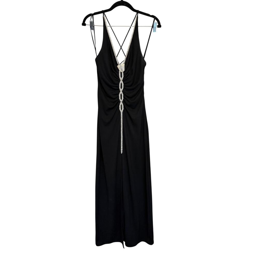 Dave & Johnny Party Dress 4 Black Rhinestones Prom Evening Dark Romantic Glam